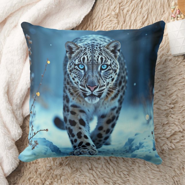 Vild snö leopard, promenadfrost, förändrad skog kudde (Filt)