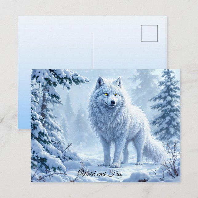 Vild snövarg rovdjur natur vinter konst vykort (Fram/baksida)