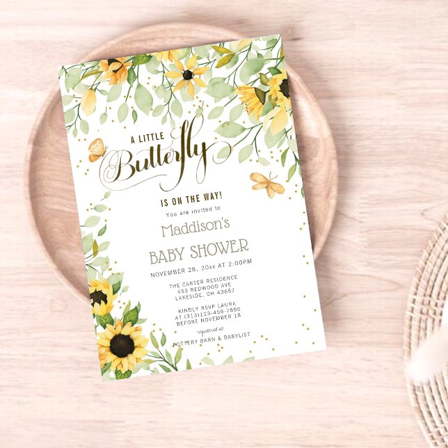 Vild Solblommor & Butterflies Neutralt Baby Shower Inbjudningar (Skapare uppladdad)