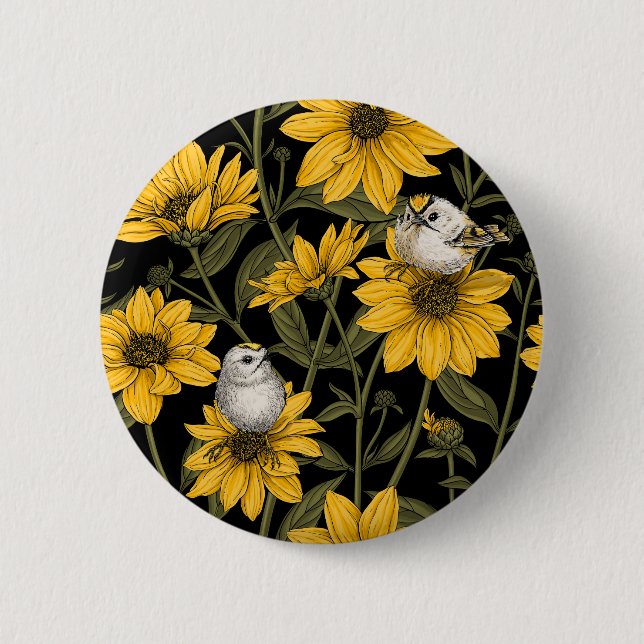 Vild Solblommor och guldfåglar/ gult Knapp (Framsida)