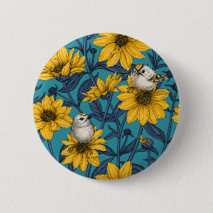 Vild Solblommor och guldfåglar/ gult Knapp