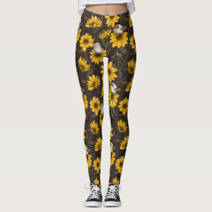 Vild Solblommor och guldfåglar/ gult Leggings