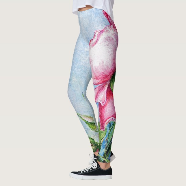 Vild som en ros röd blomstervattenfärg  leggings (Vänster)