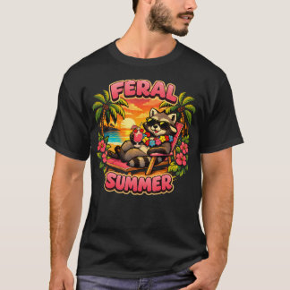 Vild sommar tvättbjörn strand semester tropisk t shirt