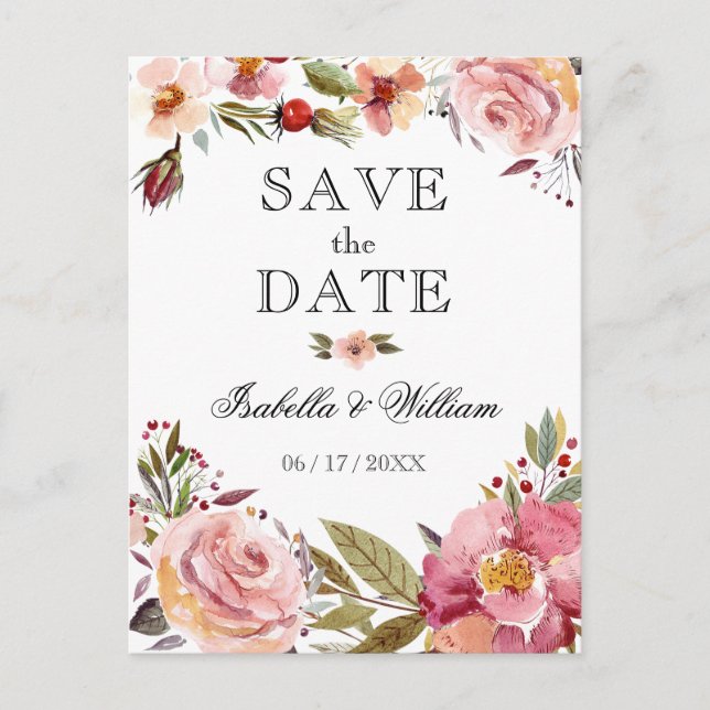 Vild sommarboho med blommor Save the Date Bröllop Meddelande Vykort (Framsida)