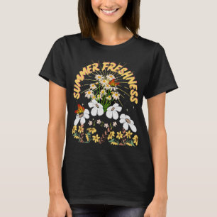 Vild Sommarvit Gult Daisy Retro Flowers Boho T Shirt