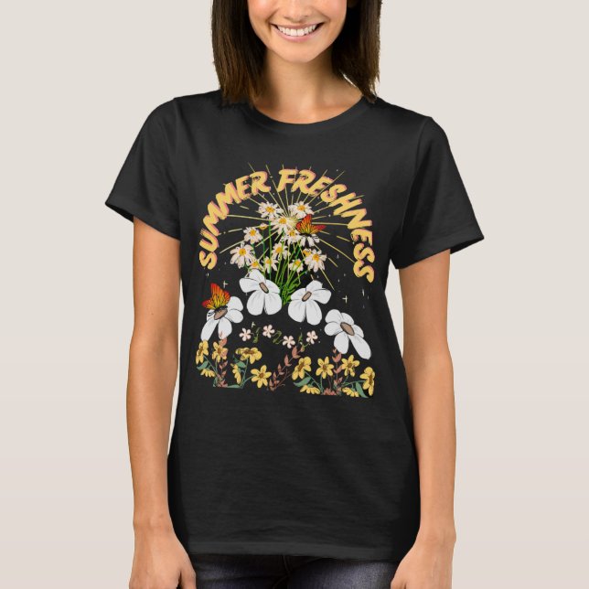 Vild Sommarvit Gult Daisy Retro Flowers Boho T Shirt (Framsida)