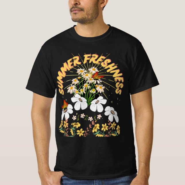 Vild Sommarvit Gult Daisy Retro Flowers Boho T Shirt (Framsida)