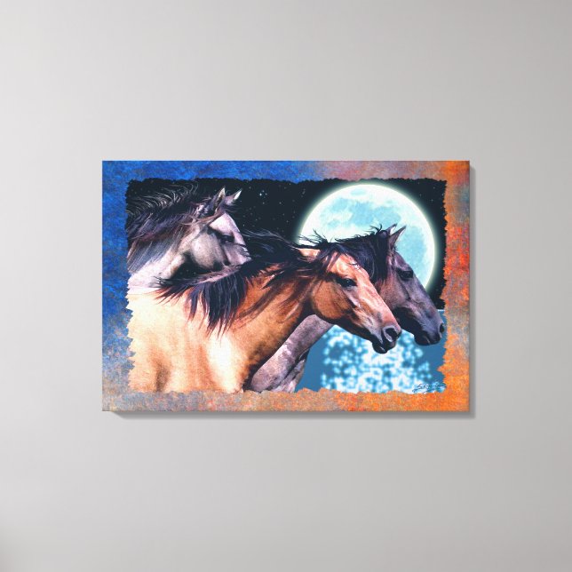 Vild Spanska Mustang Horses Fantasy Art Canvastryck (Framsida)