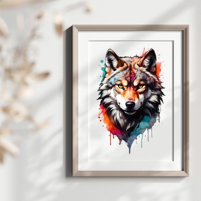 Vild Spirit Varg Watercolor Stänk Wall Art Poster (Skapare uppladdad)