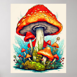 Vild Sprouting Forest Mushroom Poster