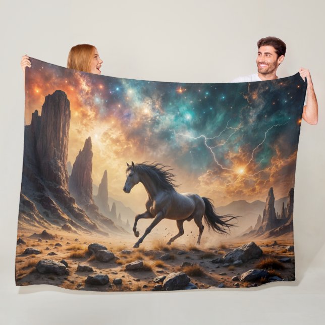 Vild Stallion i Desert Nebula-stjärnans blixt Fleecefilt (På plats)