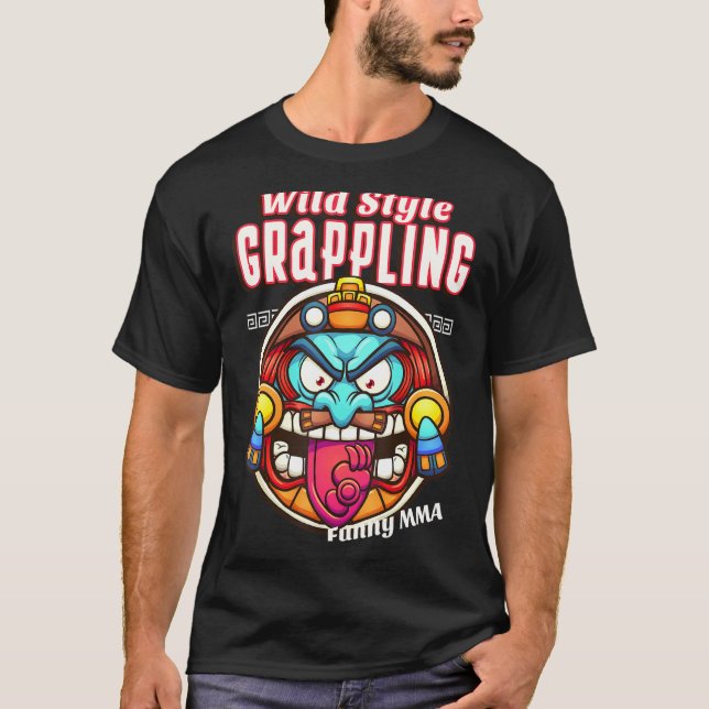 Vild Stil Grappling Demon Ansikte Mma Jiu Jitsu M T Shirt (Framsida)