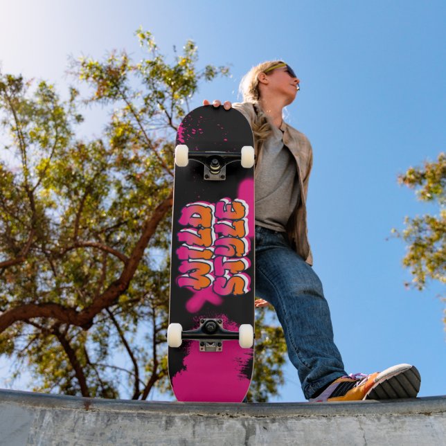 Vild Stil Rosa Graffiti Paint Splatter Mini Skateboard Bräda 18,5 Cm (Utomhus 1)