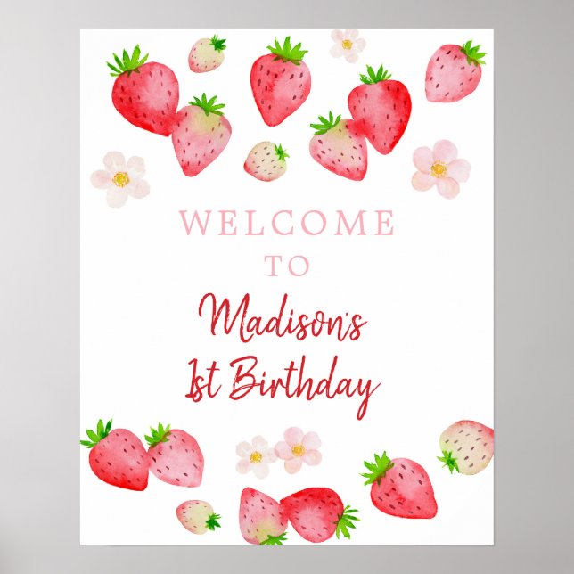 Vild Strawberry Berry Sweet Birthday Välkommen Poster (Framsidan)