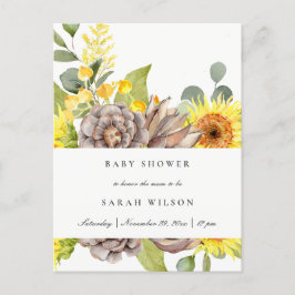 VILD SUNFLOWER EUCALYPTUS GRÄS BLOMMIGT BABY SHOWE INBJUDAN VYKORT