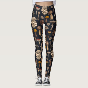 Vild Svampar på svart grafitmassa Leggings