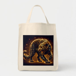 Vild svart, brun och guld leopard på en shopping tygkasse