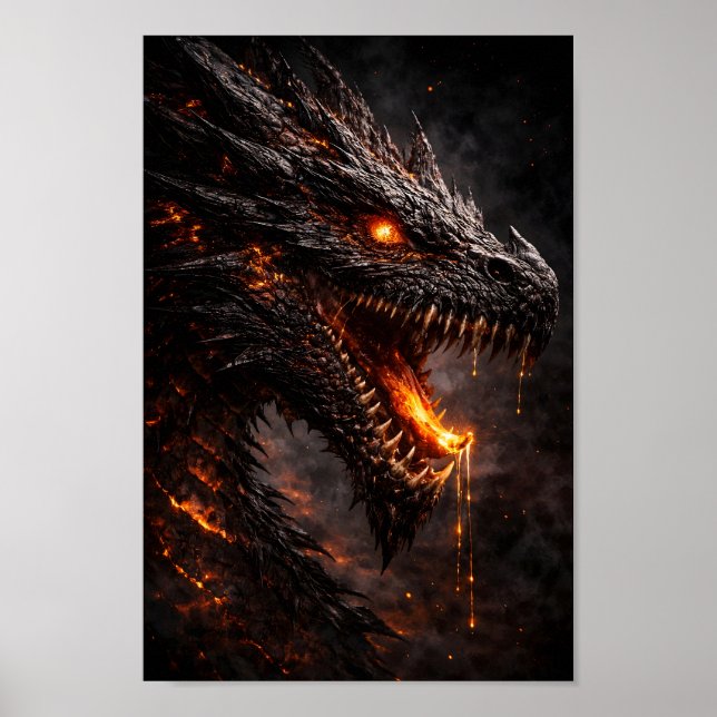 Vild svart elddrake med glödande glömande öga poster (Framsidan)