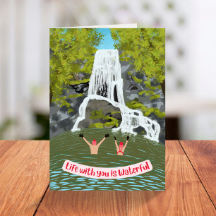 Vild Swimming Funny Waterfall Pun Valentines day Helgkort