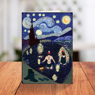 Vild Swimming Van Gogh Starry Nattfödelsedag Kort