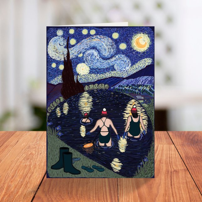 Vild Swimming Van Gogh Starry Nattfödelsedag Kort (Skapare uppladdad)