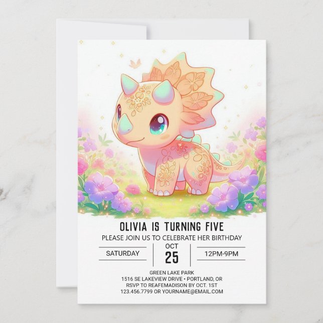 Vild Tecknad Dinosaur Digital Birthday Inbjudningar (Framsida)