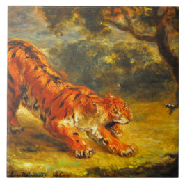 Vild Tiger and a Snake (Animal Art) Kakelplatta