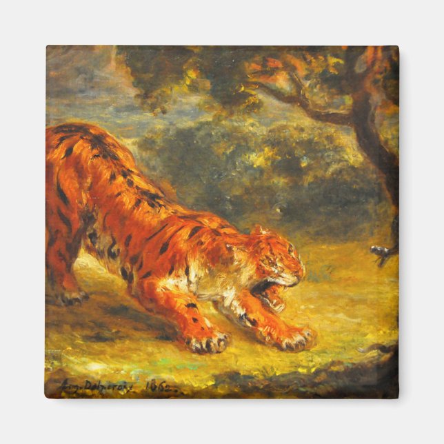 Vild Tiger and a Snake (Animal Art) Magnet (Framsidan)