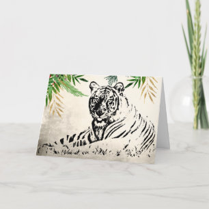 Vild Tiger and Handflatan Fronds Paradise Birthday Kort