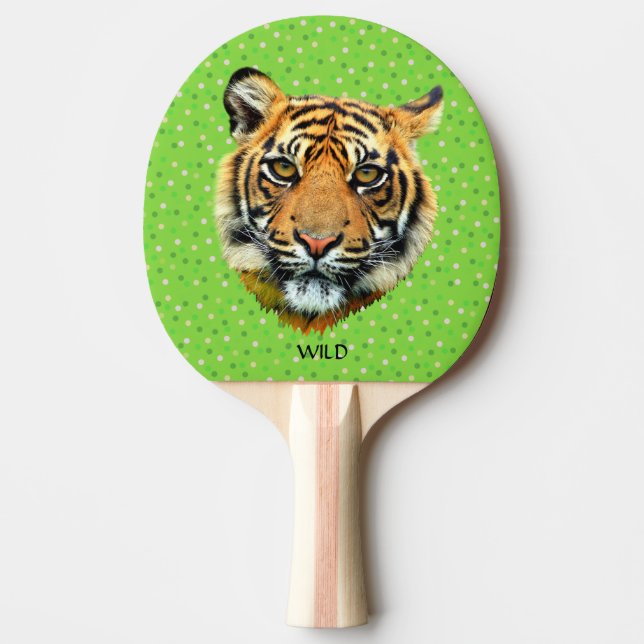 Vild Tiger Animal Ansikte på Grönt Ping Pong Paddl Pingisracket (Framsidan)