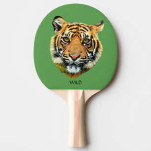 Vild tiger djur ansikte på grön pingisracket