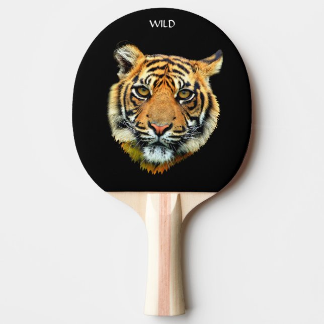 Vild tiger djur ansikte på svart pingisracket (Framsidan)