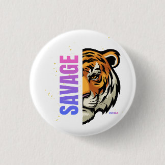 Vild Tiger Halv Ansikte Split Design Knapp