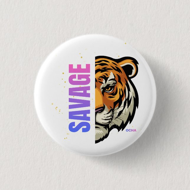 Vild Tiger Halv Ansikte Split Design Knapp (Framsida)