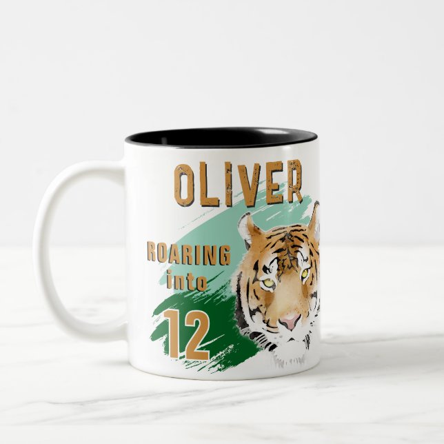 Vild Tiger Huvud Akvarell Födelsedag  Två-Tonad Mugg (Vänster)