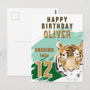 Vild Tiger Huvud Akvarell Födelsedag Vykort