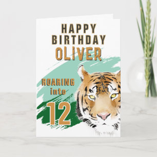 Vild Tiger Huvud Vattenfärg Födelsedag Kort