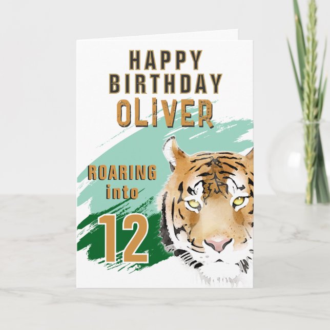 Vild Tiger Huvud Vattenfärg Födelsedag  Kort (Framsida)