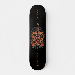 Vild Tiger Japanska Ro Illustration Efternamn Mini Skateboard Bräda 18,5 Cm