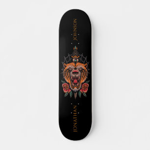 Vild Tiger Japanska Ro Illustration Efternamn Mini Skateboard Bräda 18,5 Cm