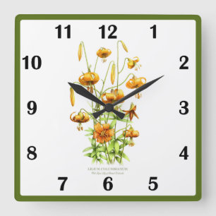 Vild Tiger Lily Flower Botanical Art Fyrkantig Klocka