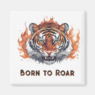 Vild Tiger med Flammor - Anpassningsbar Text Magnet