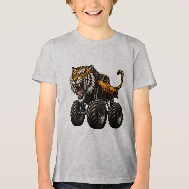 Vild Tiger Monster Truck Design T Shirt (Framsida)
