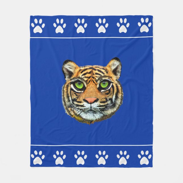 Vild Tiger och tassarna på blått Fleecefilt (Framsidan)
