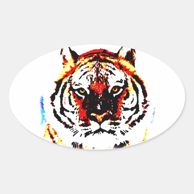 Vild Tiger Ovalt Klistermärke (Framsida)