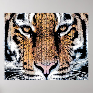 Vild Tiger Porträtt Graphic Press Stil Poster