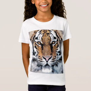 Vild Tiger Porträtt Graphic Press Stil T-shirt