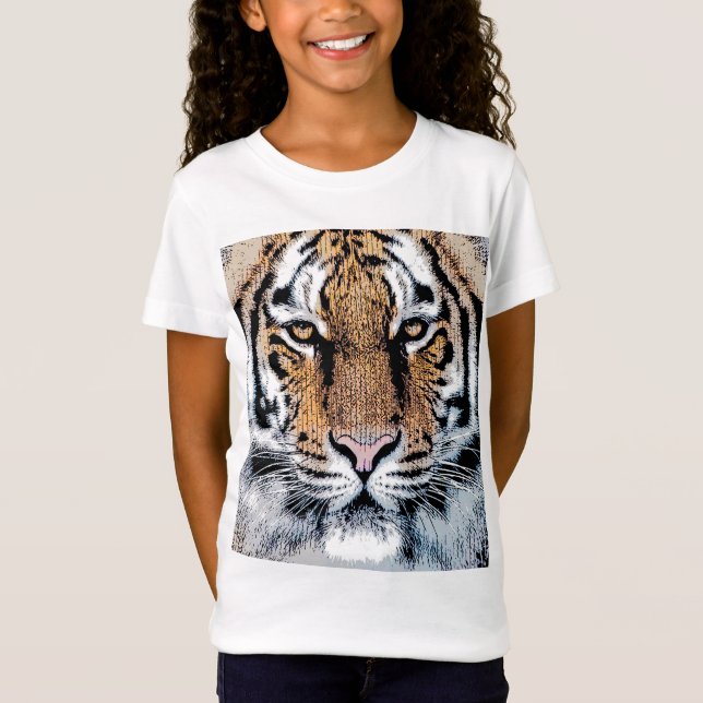 Vild Tiger Porträtt Graphic Press Stil T-shirt (Framsida)