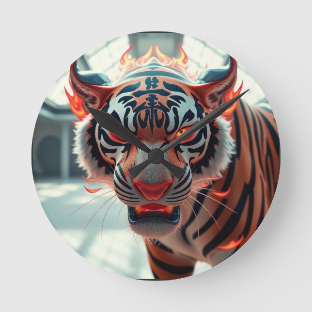 Vild Tiger Rund Klocka (Framsida)